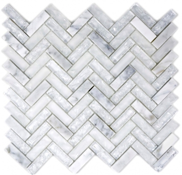 Muestra de mano mosaico azulejo blanco translúcido espina de pescado mosaico de vidrio Cristal piedra blanco MOS87HB-0111_m