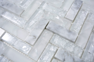 Muestra de mano mosaico azulejo blanco translúcido espina de pescado mosaico de vidrio Cristal piedra blanco MOS87HB-0111_m