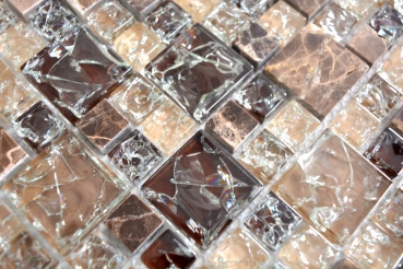 Piedra natural de mosaico de vidrio de mármol azulejos de mosaico de color marrón oscuro crema beige azulejos de vidrio de cantera backsplash cocina cuarto de baño - MOS87-K1455