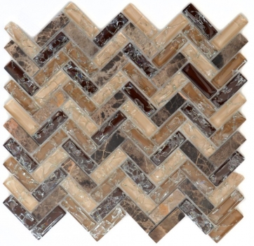 Muestra de mano mosaico azulejo espiga marrón oscuro translúcido mosaico de vidrio Cristal piedra emperador oscuro MOS87HB-1355_m