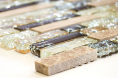 Muestra de mano mosaico azulejo translúcido beige claro compuesto mosaico de vidrio Cristal piedra emperador luz MOS87-V1353_m
