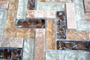 Vidrio de piedra natural de mármol mosaico de azulejos de color marrón claro beige crema en espiga de cristal de cantera cocina salpicadero azulejo backsplash - MOS87HB-1253