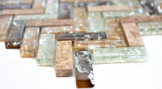 Vidrio de piedra natural de mármol mosaico de azulejos de color marrón claro beige crema en espiga de cristal de cantera cocina salpicadero azulejo backsplash - MOS87HB-1253