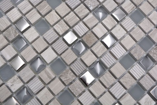 Mosaico de vidrio de piedra natural mosaico de azulejos luz gris crema plata estructura de mármol azulejo backsplash baño - MOS92-HQ10