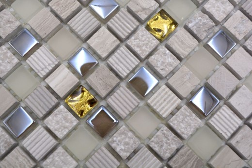 Mosaico de vidrio piedra natural mosaico azulejo luz gris crema oro mármol estructura cocina azulejo baño - MOS92-HQ12