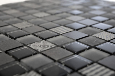Muestra de mano azulejo mosaico Azulejo backsplash Translúcido gris oscuro negro Mosaico de vidrio Piedra de cristal Relieve gris oscuro negro MOS83-HQ29_m
