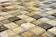 Muestra de mano mosaico azulejo Azulejo backsplash Translúcido oro marrón Mosaico de vidrio Cristal piedra oro marrón estructura MOS83-CR17_m