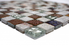 Muestra de mano mosaico azulejo azulejo backsplash gris translúcido mosaico de vidrio Crystal piedra diseño cuarcita gris MOS83-CR37_m