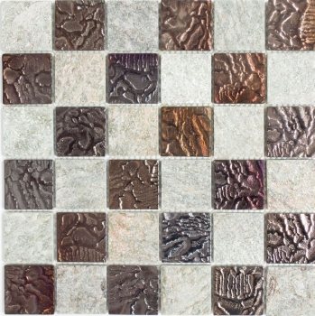 Piedra natural mosaico rústico azulejo mosaico de vidrio cuarcita gris antracita marrón cobre cocina splashback azulejo espejo baño WC - MOS88-CR73
