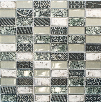Muestra de mano mosaico azulejo espejo plata translúcido rectángulo vidrio mosaico cristal piedra retro plata MOS83-CRS2_m