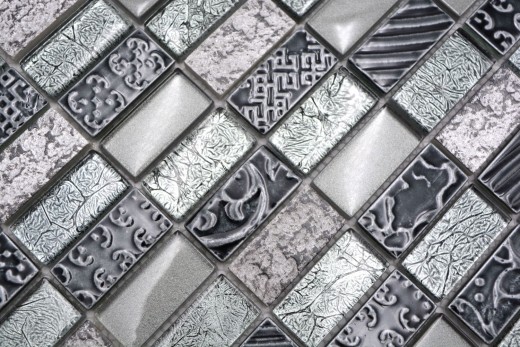 Rectangular azulejos de mosaico de vidrio mosaico de piedra retro de plata antracita estructura revestimiento de la pared azulejo de la cocina WC - MOS83-CRS2