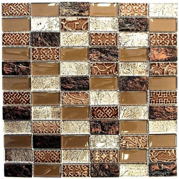 Muestra de mano mosaico azulejo espejo translúcido marrón rectángulo vidrio mosaico cristal piedra retro marrón MOS83-CRS6_m