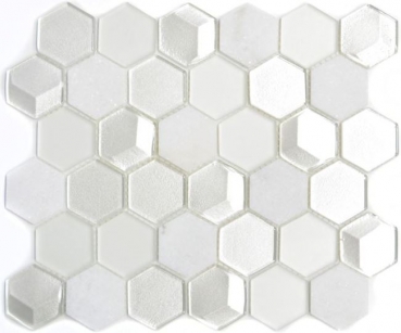 Muestra de mano azulejo mosaico Azulejo backsplash Blanco translúcido Hexágono mosaico de vidrio Piedra de cristal 3D blanco MOS11D-HXN11_m