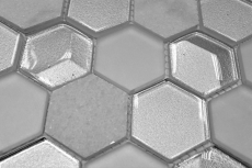 Muestra de mano azulejo mosaico Azulejo backsplash Blanco translúcido Hexágono mosaico de vidrio Piedra de cristal 3D blanco MOS11D-HXN11_m