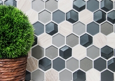 Piedra natural mosaico de vidrio azulejos de mosaico hexagonal antracita gris claro gris rayas azulejo backsplash revestimiento de paredes cuarto de baño - MOS11D-22