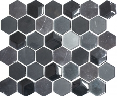 Muestra de mano mosaico azulejo Azulejo backsplash Negro translúcido Hexágono mosaico de vidrio Piedra de cristal 3D negro MOS11D-33_m