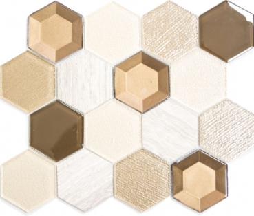Muestra de mano mosaico azulejo Translúcido beige Hexágono mosaico de vidrio Piedra de cristal 3D beige MOS11E-77_m