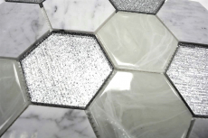 Muestra de mano mosaico azulejo Translúcido gris plata Hexágono mosaico de vidrio Piedra de cristal gris plata MOS11E-88_m