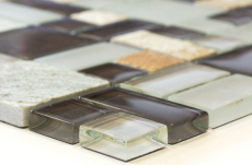 Muestra de mano mosaico azulejo azulejo backsplash translúcido gris marrón combinación vidrio mosaico Crystal piedra gris marrón MOS88-0206_m