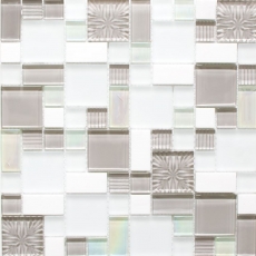 Muestra de mano mosaico azulejo Azulejo backsplash translúcido blanco gris combinación mosaico de vidrio Cristal piedra blanco gris blanco mate MOS88-MC659_m