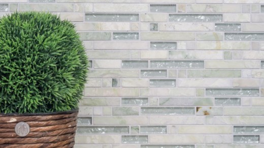 Mosaico de vidrio azulejos de mosaico de piedra natural crema blanco verdoso con brillo azulejo de la pared cocina cuarto de baño aseo - MOS87-MV738