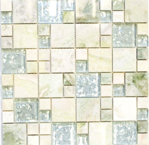 Muestra de mano mosaico azulejo oro translúcido verde claro combinación vidrio mosaico cristal piedra ónix oro MOS88-MC639_m
