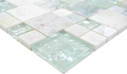 Piedra natural de mosaico de vidrio de mármol azulejos de mosaico de color gris claro gris verde blanco con azulejos de puntada backsplash pared - MOS88-MC639
