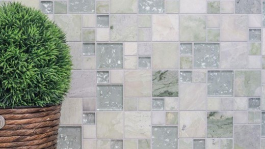 Piedra natural de mosaico de vidrio de mármol azulejos de mosaico de color gris claro gris verde blanco con azulejos de puntada backsplash pared - MOS88-MC639