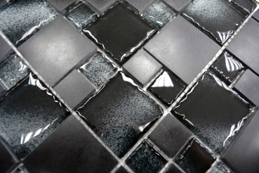 Muestra de mano mosaico azulejo translúcido negro combinación vidrio mosaico cristal piedra negro borde roto MOS88-0304_m
