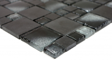Muestra de mano mosaico azulejo translúcido negro combinación vidrio mosaico cristal piedra negro borde roto MOS88-0304_m