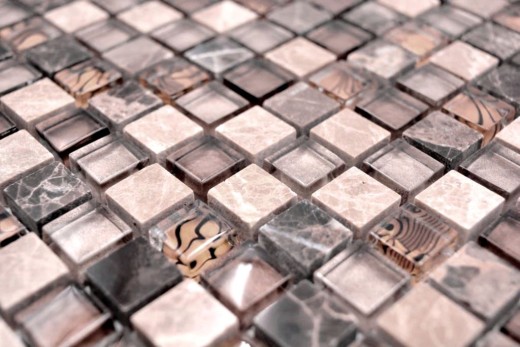 Mosaico de vidrio de piedra natural mosaico de azulejos beige marrón crema mármol backsplash cocina cuarto de baño - MOS92-1303