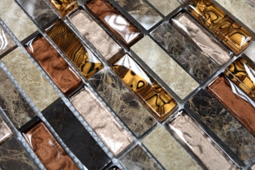 Muestra de mano mosaico azulejo translúcido beige marrón varillas de vidrio mosaico cristal piedra beige marrón MOS87-1310_m