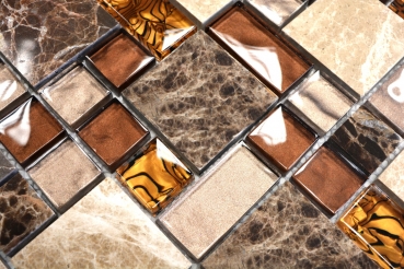 Muestra de mano mosaico azulejo translúcido beige marrón combinación vidrio mosaico cristal piedra beige marrón MOS88-1303_m