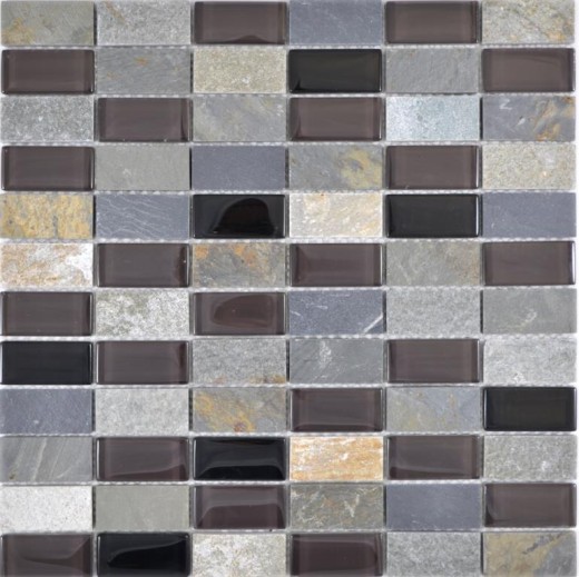 Mosaico rectangular azulejos de mosaico de vidrio beige negro antracita piedra azulejos backsplash cocina backsplash baño WC - MOS87-1312