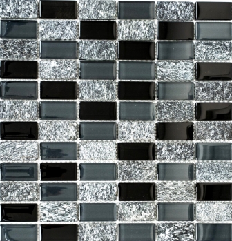 Muestra de mano mosaico azulejo espejo gris translúcido negro rectángulo vidrio mosaico Cristal piedra gris negro MOS87-1303_m