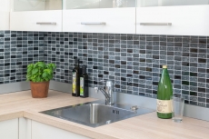 Rectangular azulejos de mosaico de vidrio mosaico de piedra gris negro antracita azulejos backsplash cocina backsplash baño - MOS87-1303