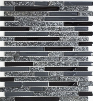 Muestra de mano mosaico azulejo azulejo backsplash translúcido gris negro compuesto vidrio mosaico Crystal piedra gris negro MOS86-0208_m