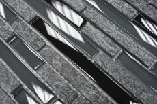 Muestra de mano mosaico azulejo azulejo backsplash translúcido gris negro compuesto vidrio mosaico Crystal piedra gris negro MOS86-0208_m