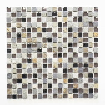 Muestra de mano mosaico azulejo Translúcido beige marrón gris negro Mosaico de vidrio Piedra de cristal MOS92-0209_m