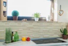 Mosaico de vidrio azulejos de mosaico de piedra natural compuesto barras de color beige claro crema marfil pared revestimiento de azulejos de cocina - MOS67-GV14