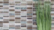 Rectángulo azulejos de mosaico de vidrio varillas de mosaico de color marrón claro gris plata piedra natural mármol azulejo backsplash pared de la cocina - MOS87-SM68