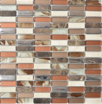 Muestra de mano mosaico azulejo espejo translúcido marrón plata rectángulo vidrio mosaico cristal piedra marrón MOS87-SM78_m