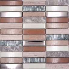 Rectangular azulejos de mosaico de vidrio de mosaico de piedra de color marrón claro plata gris claro beige azulejo backsplash pared azulejo cocina WC - MOS87-68X