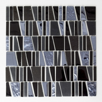 Muestra de mano azulejo mosaico Azulejo backsplash Negro translúcido Mosaico de vidrio escalera Piedra de cristal EP negro MOS87-0107_m