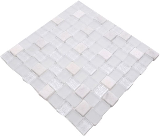 Piedra natural mosaico rústico azulejo mosaico de vidrio de mármol esmerilado vidrio blanco claro esmerilado azulejo espejo pared baño cocina aseo - MOS82-0111