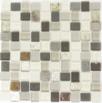Muestra de mano mosaico azulejo azulejo backsplash translúcido blanco gris óxido rectángulo vidrio mosaico cristal piedra rústico MOS82-0102_m