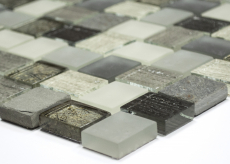 Muestra de mano mosaico azulejo azulejo backsplash translúcido blanco gris óxido rectángulo vidrio mosaico cristal piedra rústico MOS82-0102_m