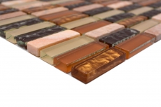 Mosaico de vidrio rectangular tira de mosaico azulejos beige marrón ocre naranja piedra natural cocina splashback azulejo backsplash - MOS87-1206