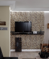 Mosaico de vidrio rectangular tira de mosaico azulejos beige marrón ocre naranja piedra natural cocina splashback azulejo backsplash - MOS87-1206