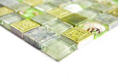 Muestra de mano mosaico azulejo verde translúcido cristal mosaico piedra concha verde MOS82C-0502_m